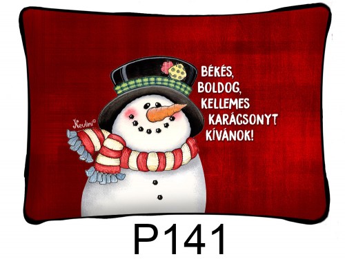 (P141) Párna 37 cm x 27 cm - Békés hóember – Karácsonyi ajándékok